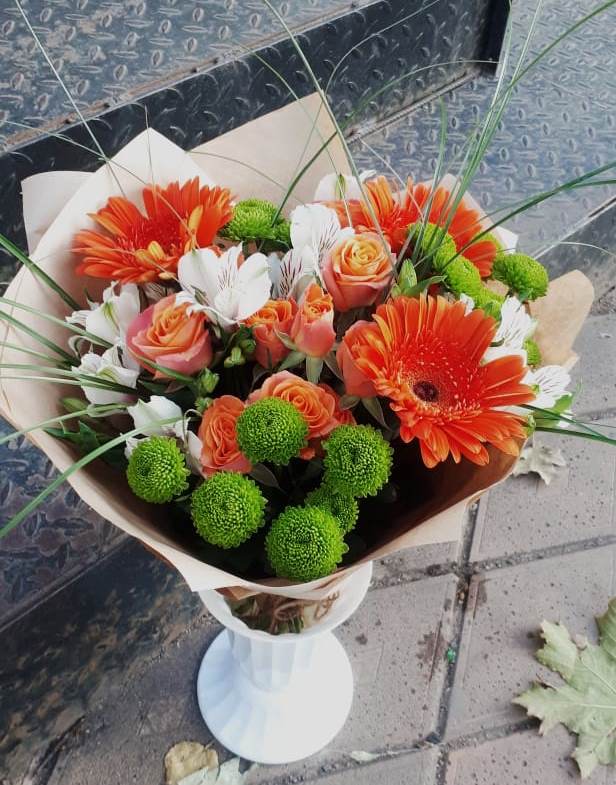 Букет цветов из: Герберы, Хризантемы, Альстромерии и Розы в Чистогорском