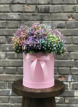 Цветочная композиция из Гипсофила и Розы в шляпной коробке в Чистогорском