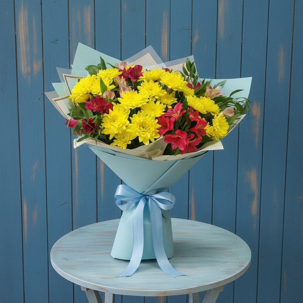 Букет цветов из: Альстромерии и Хризантемы в Чистогорском