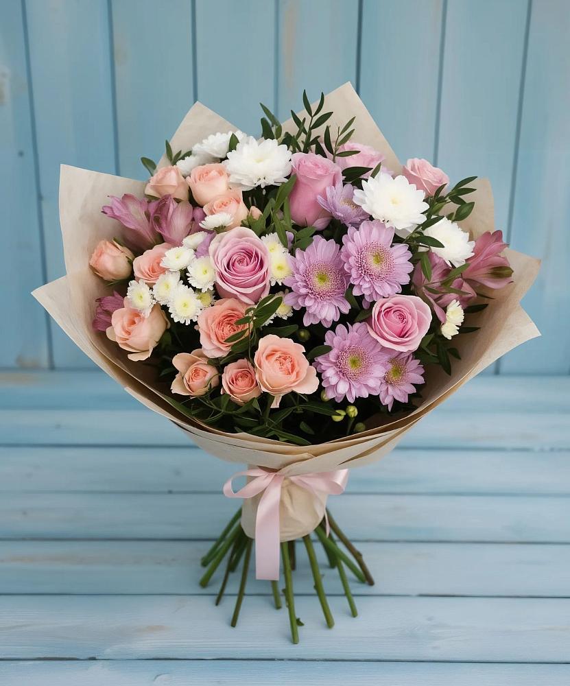 Букет цветов из: Хризантемы, Розы и Альстромерии в Чистогорском