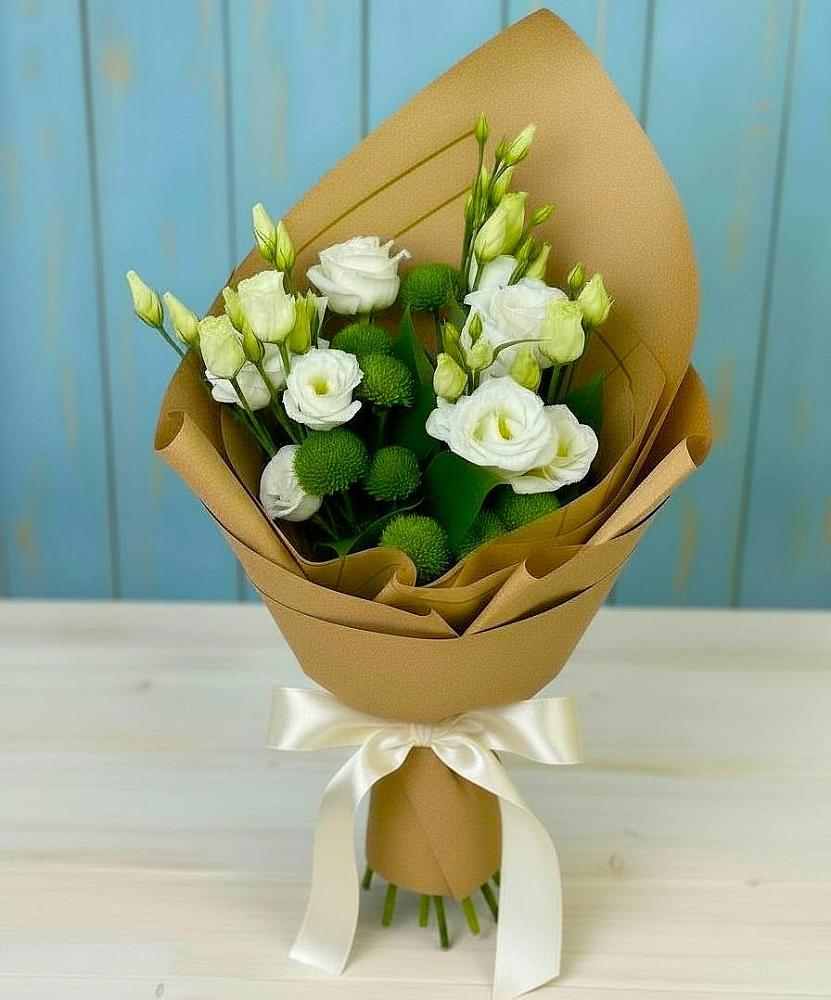 Букет цветов из: Хризантемы и Лизиантусы в Чистогорском