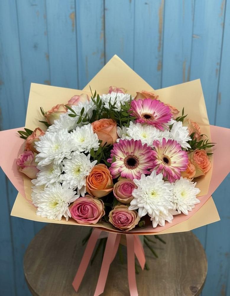 Букет цветов из: Розы, Герберы и Хризантемы в Чистогорском