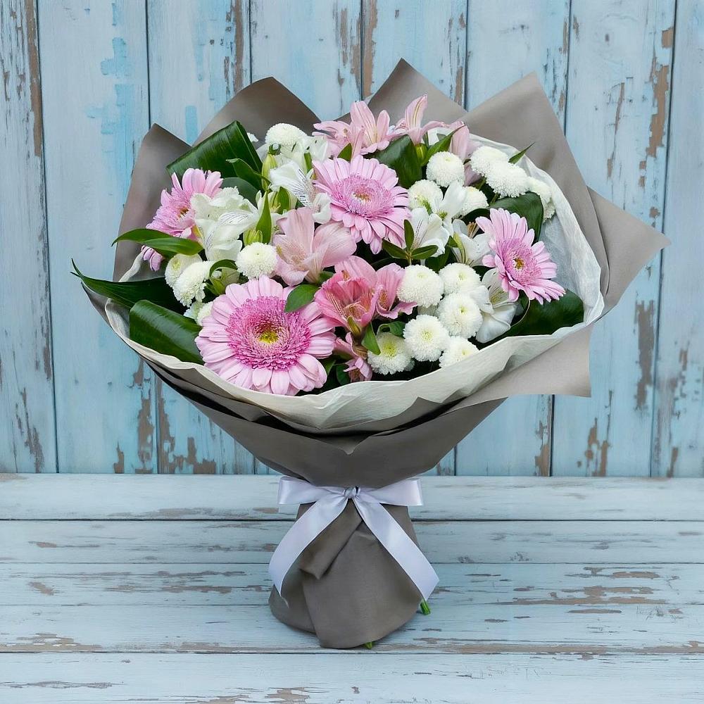 Букет цветов из: Герберы, Альстромерии и Хризантемы в Чистогорском