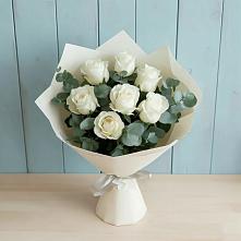 Букет Белые розы в Эвкалипте в Чистогорском