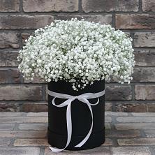 Цветочная композиция из Гипсофила в шляпной коробке в Чистогорском