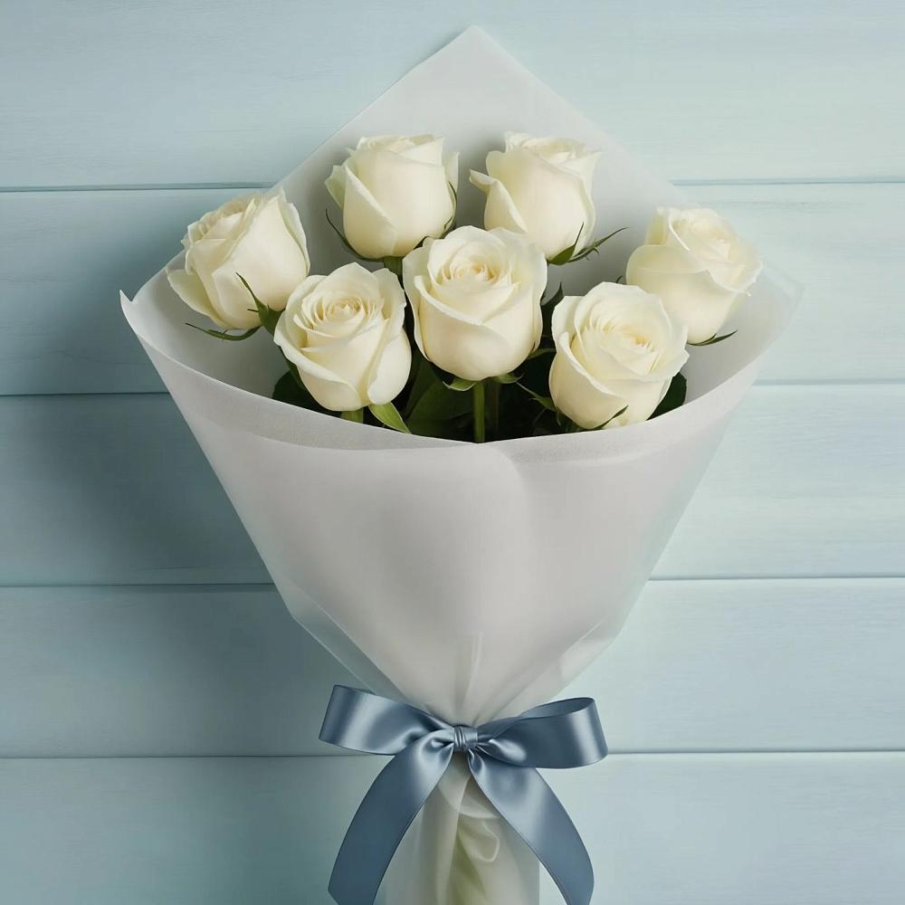 Букет 7 Белых роз Эдлесс Лав в Чистогорском